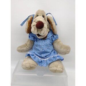 1981 Ganz Bros Wrinkles The Dog Hand Puppet Plush 17” Blue Dress Outfit Bows Tag